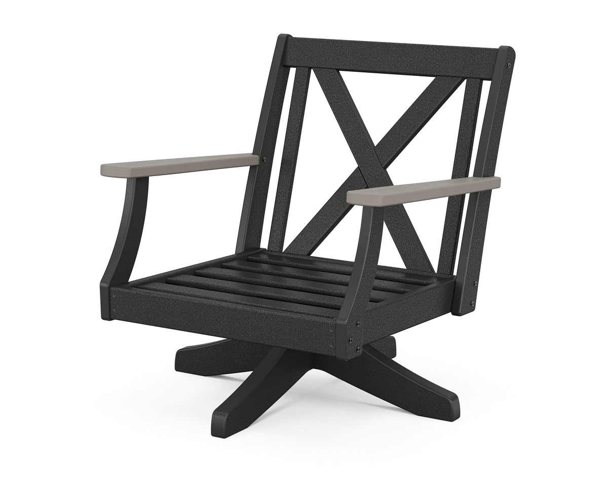 POLYWOOD Braxton Deep Seating Swivel Chair Frame in Black / Driftwood