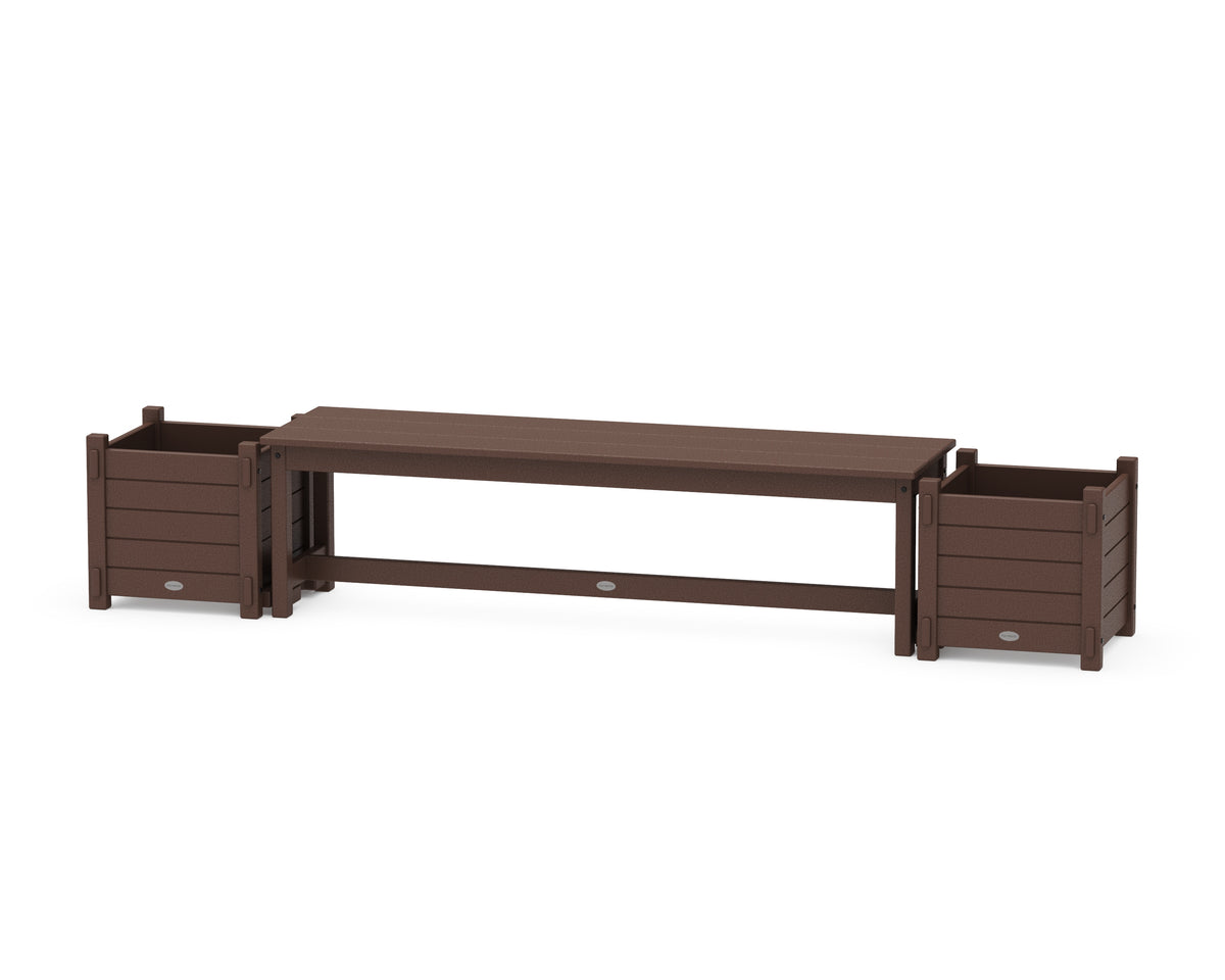 POLYWOOD 60" Nautical Straight Planter Bench Set in Mahogany