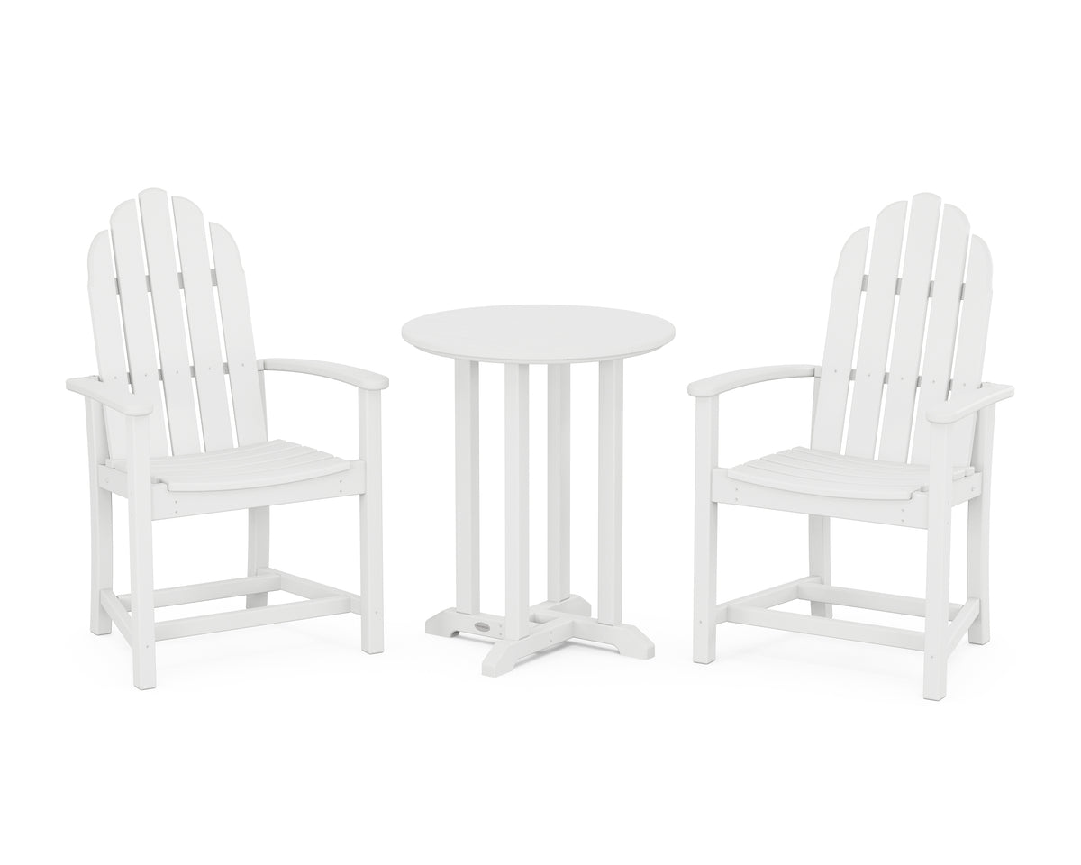 POLYWOOD Classic Adirondack 3-Piece Round Bistro Dining Set in White