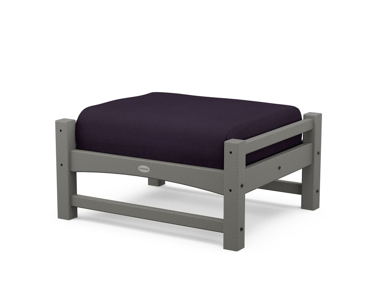 POLYWOOD Club Ottoman in Slate Grey / Navy Linen