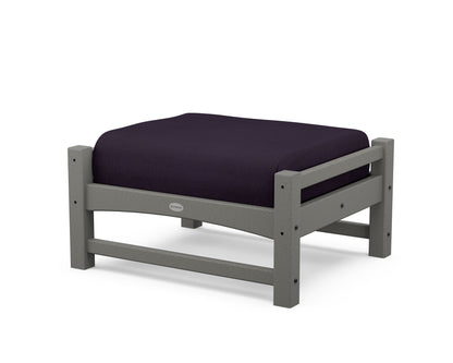 POLYWOOD Club Ottoman in Slate Grey / Navy Linen