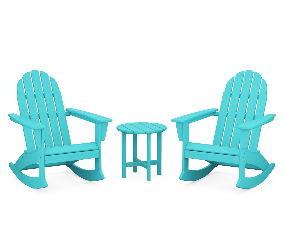POLYWOOD Vineyard 3-Piece Adirondack Rocking Chair Set with 18" Round Table in Aruba