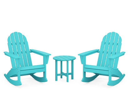 POLYWOOD Vineyard 3-Piece Adirondack Rocking Chair Set with 18" Round Table in Aruba