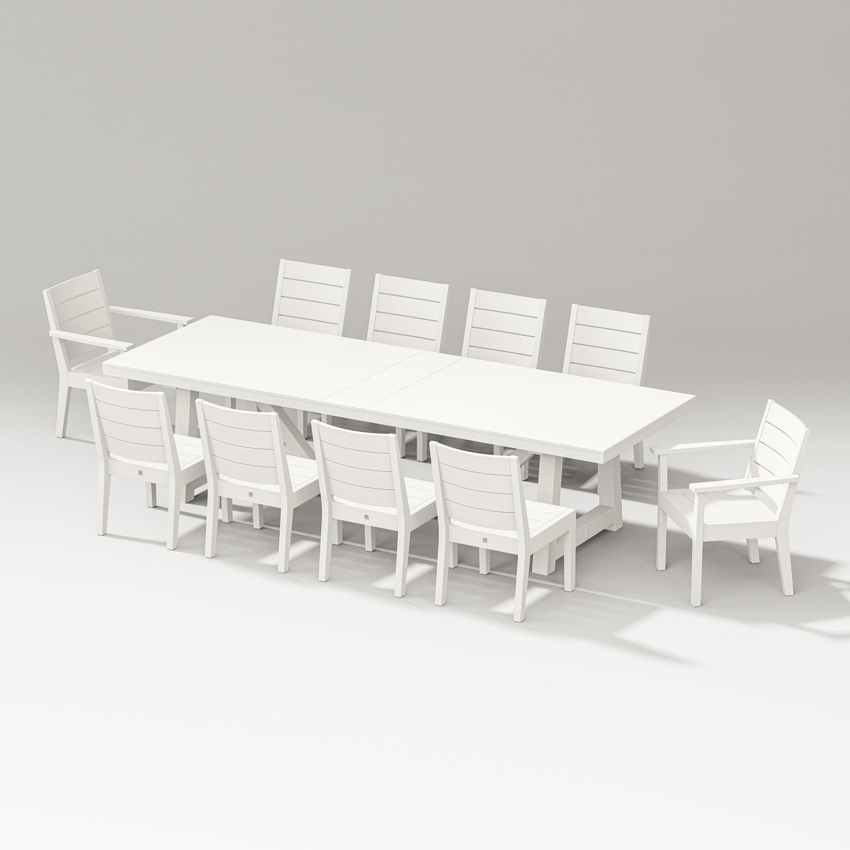 POLYWOOD Latitude 11-Piece A-Frame Table Dining Set - 120" Table in Vintage White