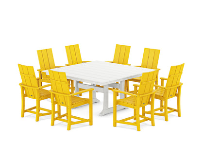 POLYWOOD Modern Adirondack 9-Piece Farmhouse Trestle Dining Set in Lemon / White