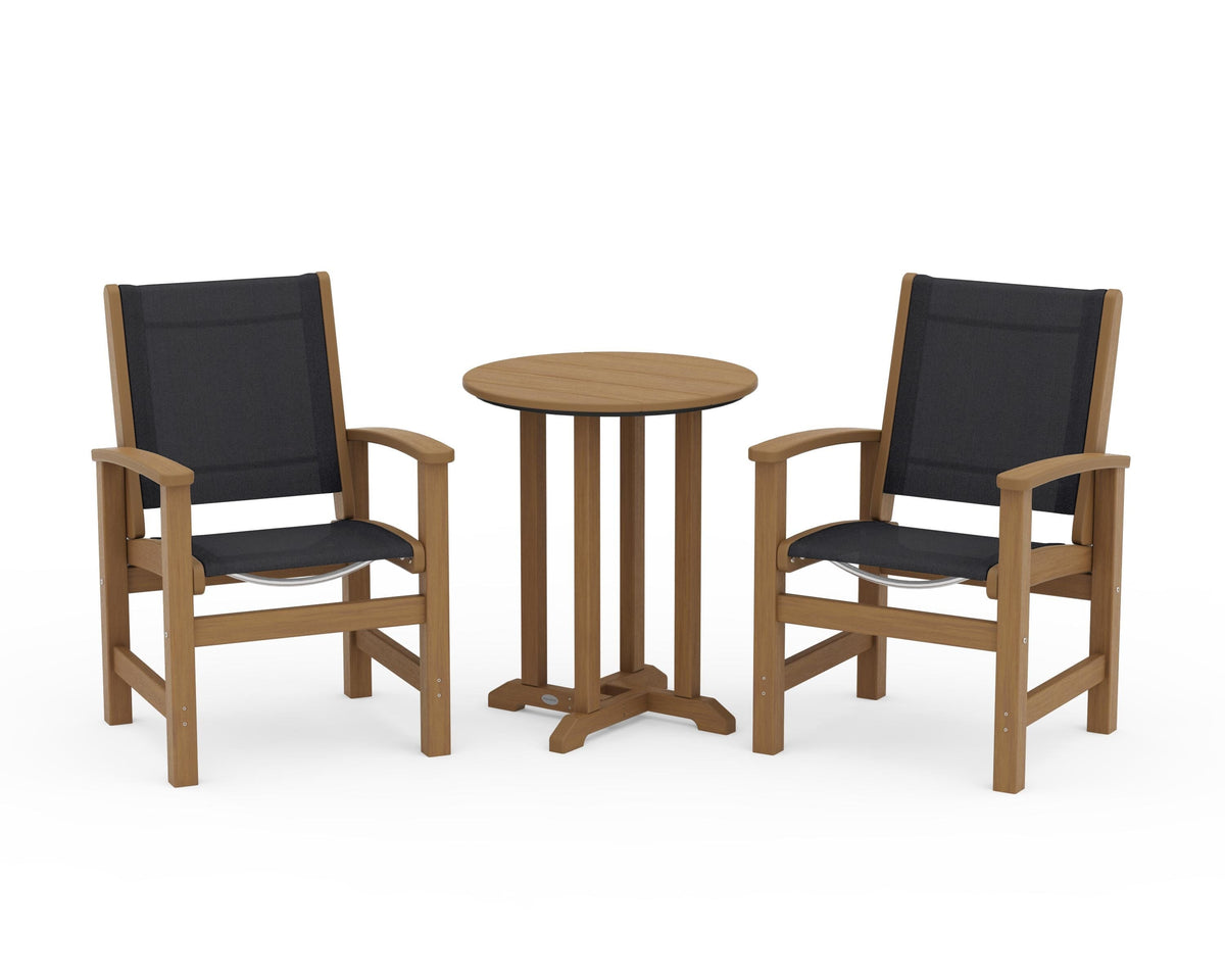 POLYWOOD Coastal 3-Piece Round Bistro Dining Set in Natural / Black