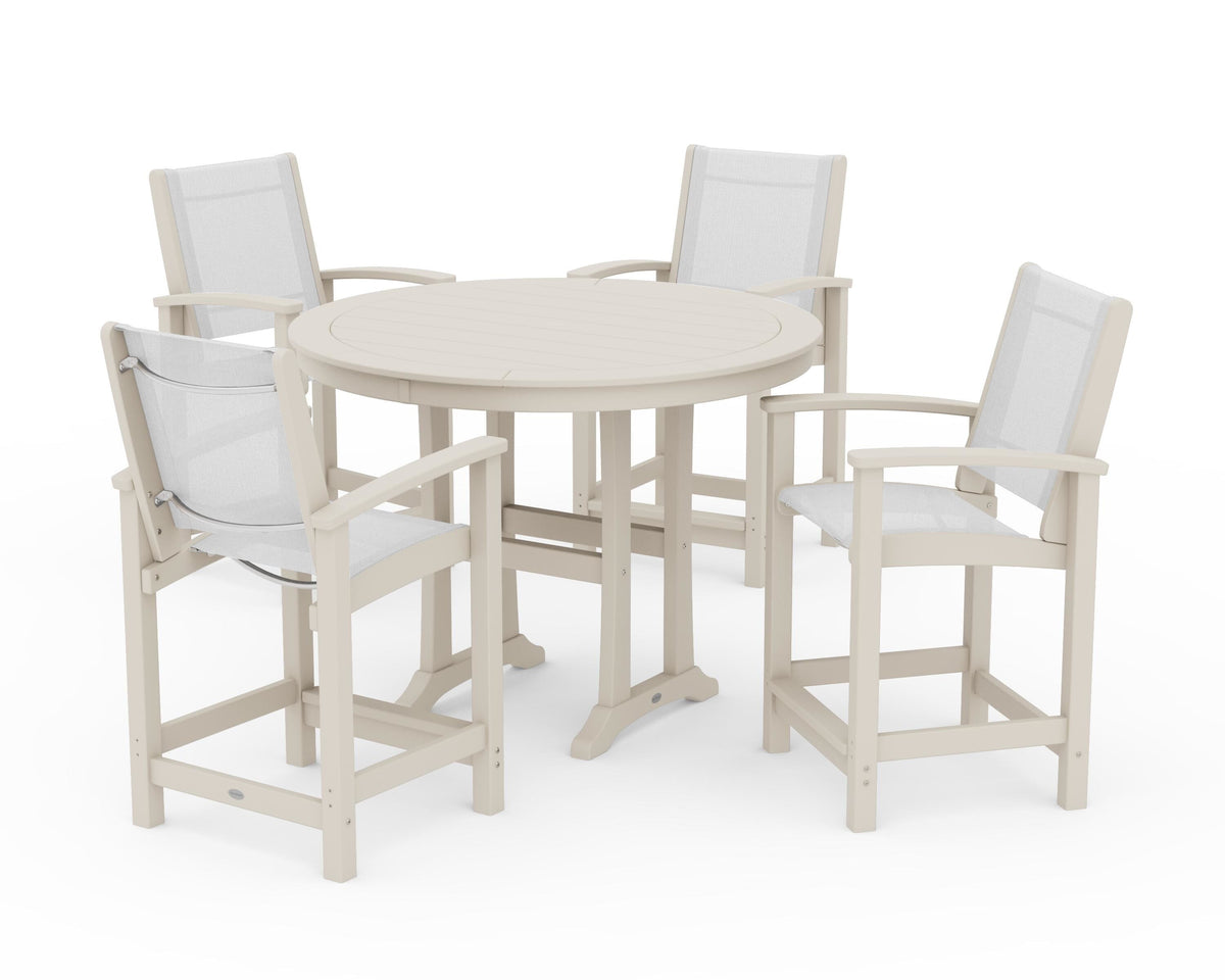 POLYWOOD Coastal 5-Piece Counter Set in Sand / White