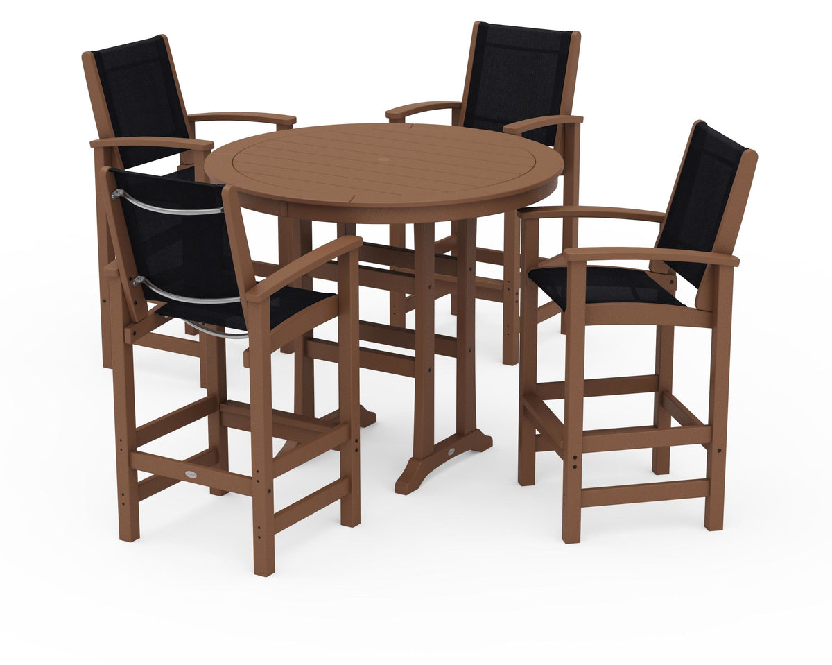 POLYWOOD Coastal 5-Piece Nautical Trestle Bar Set in Teak / Black