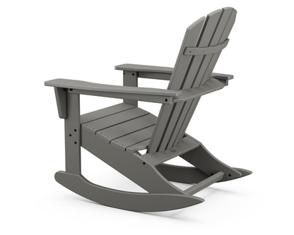 Angled view of the POLYWOOD Palm Coast Adirondack Rocking Chair in Slate Grey