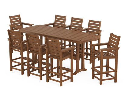 POLYWOOD Captain 9-Piece Bar Set with Trestle Legs in Teak