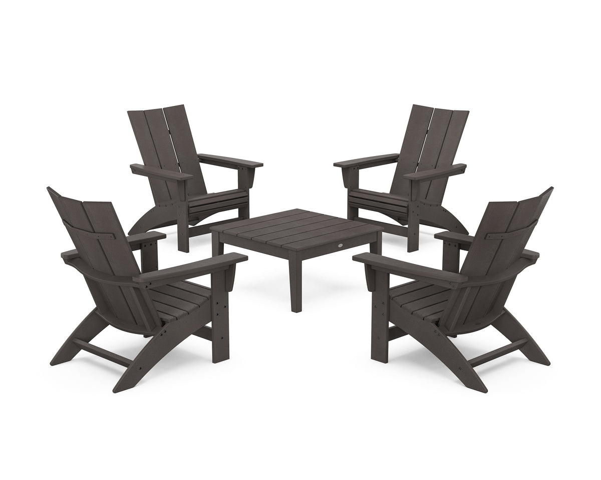 POLYWOOD 5-Piece Modern Grand Adirondack Chair Conversation Group in Vintage Coffee
