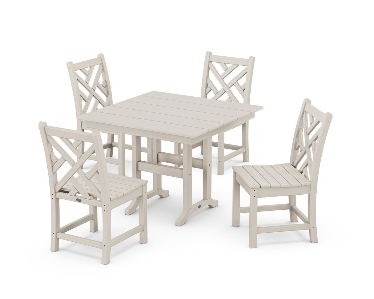 POLYWOOD Chippendale Side Chair 5-Piece Farmhouse Dining Set in Sand