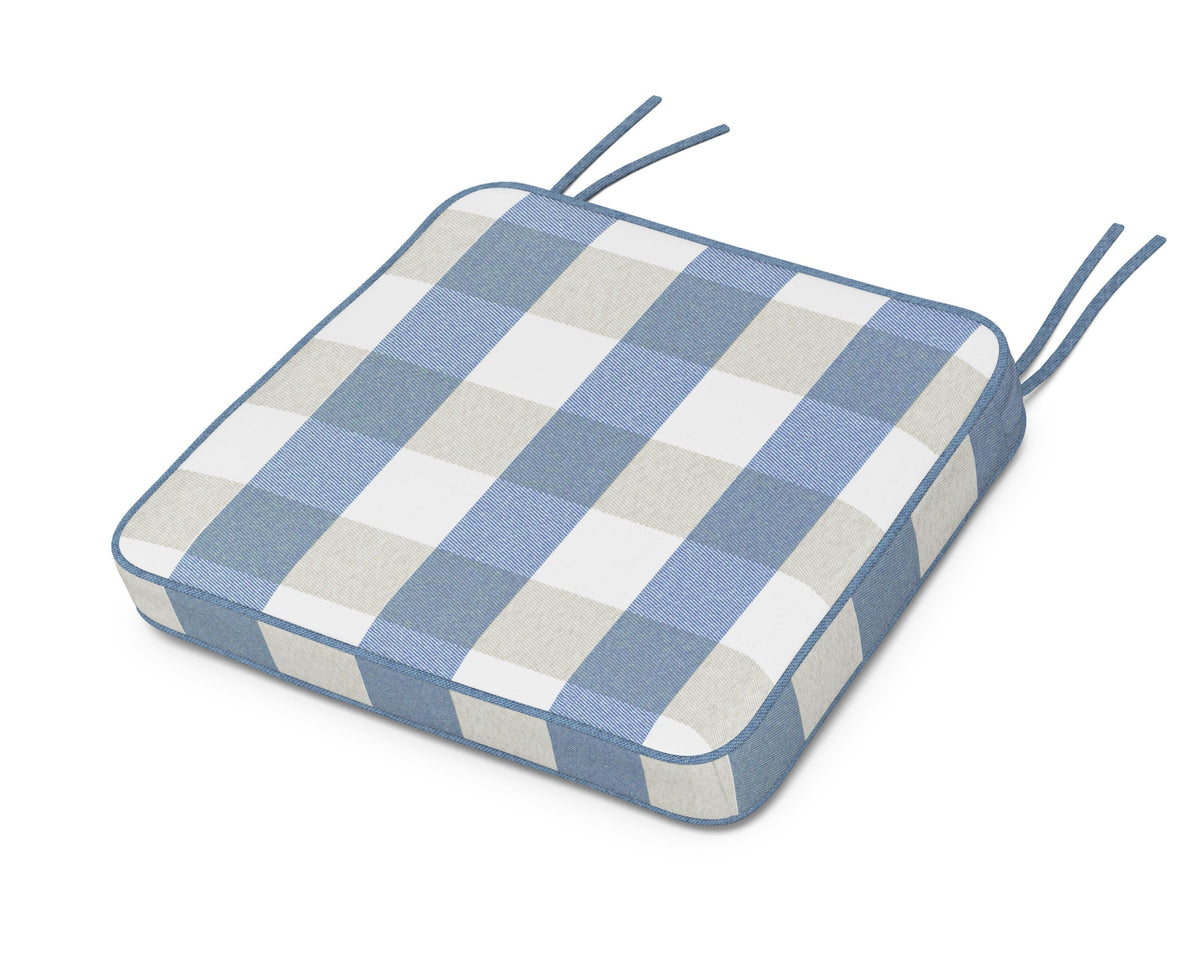 POLYWOOD Chinoiserie Arm Chair Seat Cushion in Buffalo Plaid Sky Blue