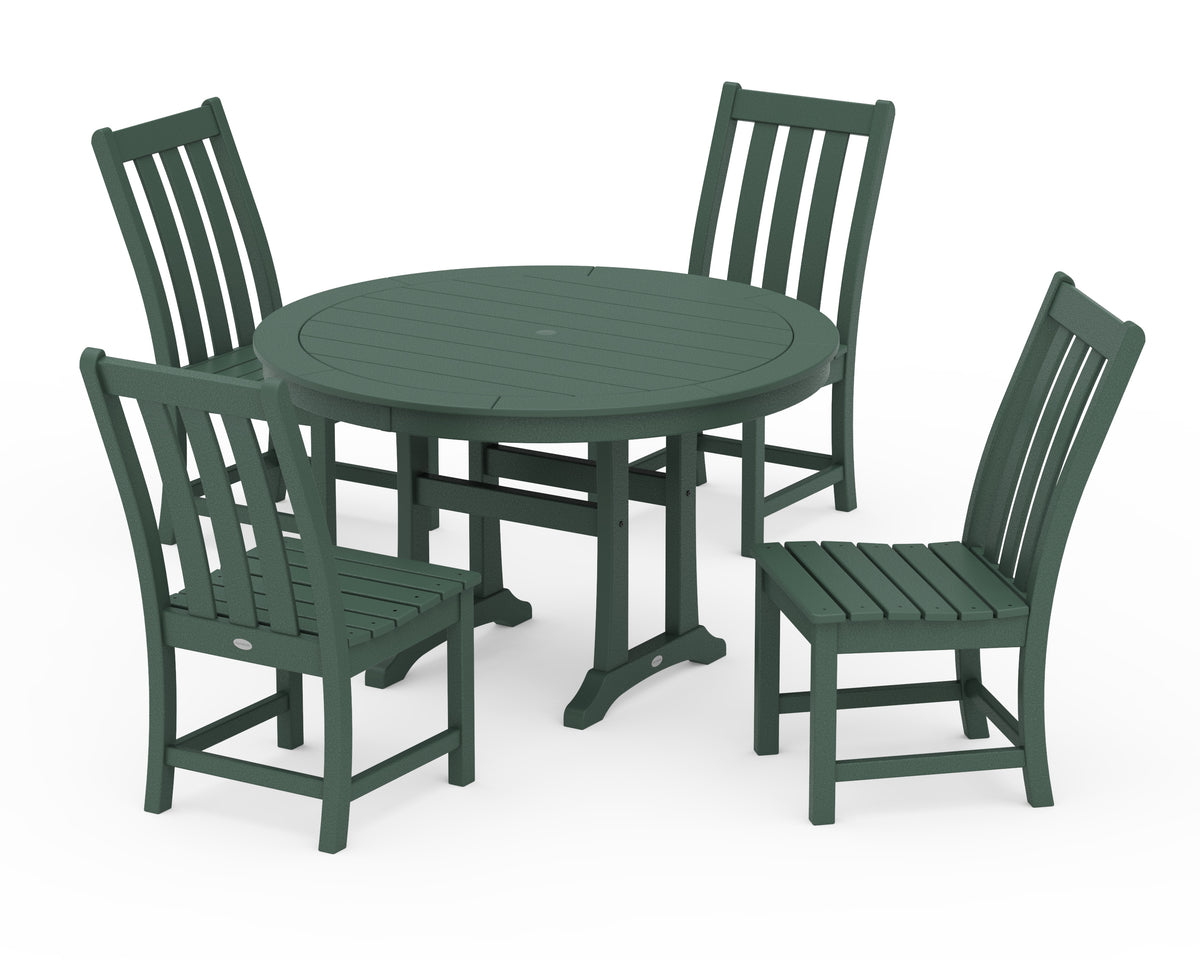POLYWOOD Vineyard Side Chair 5-Piece Round Dining Set with Trestle Legs in Green