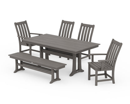 POLYWOOD Vineyard 6-Piece Farmhouse Dining Set with Trestle Legs in Driftwood