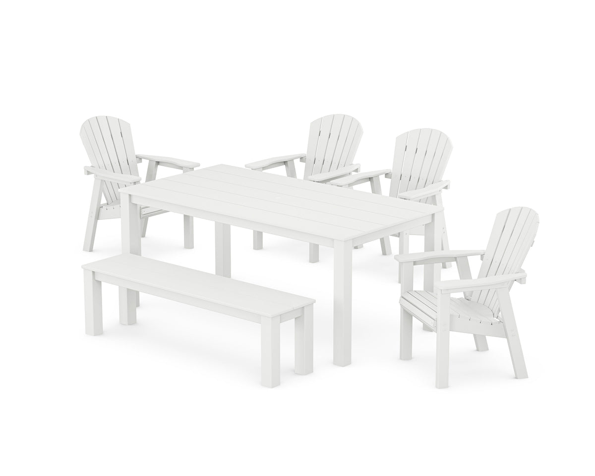 POLYWOOD Seashell 6-Piece Parsons Dining Set with Bench in White