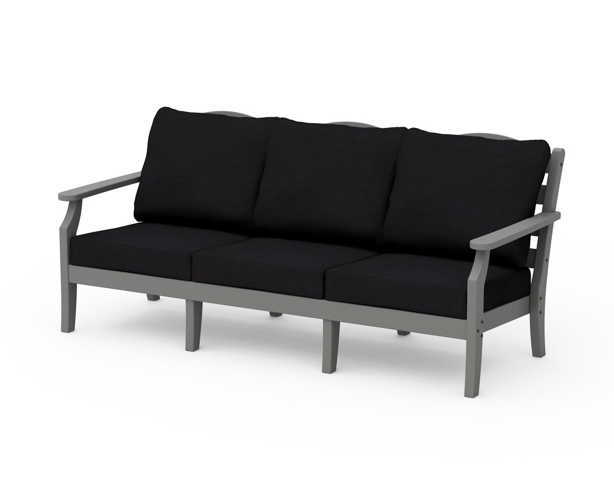 POLYWOOD Savannah Deep Seating Sofa in Slate Grey / Midnight Linen
