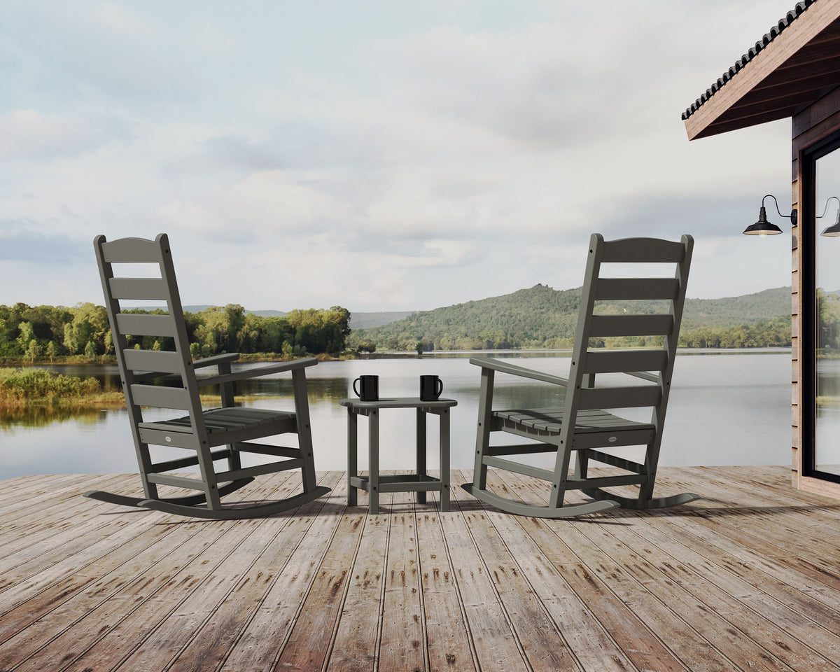 POLYWOOD Shaker 3-Piece Porch Rocking Chair Set in an outdoor setting