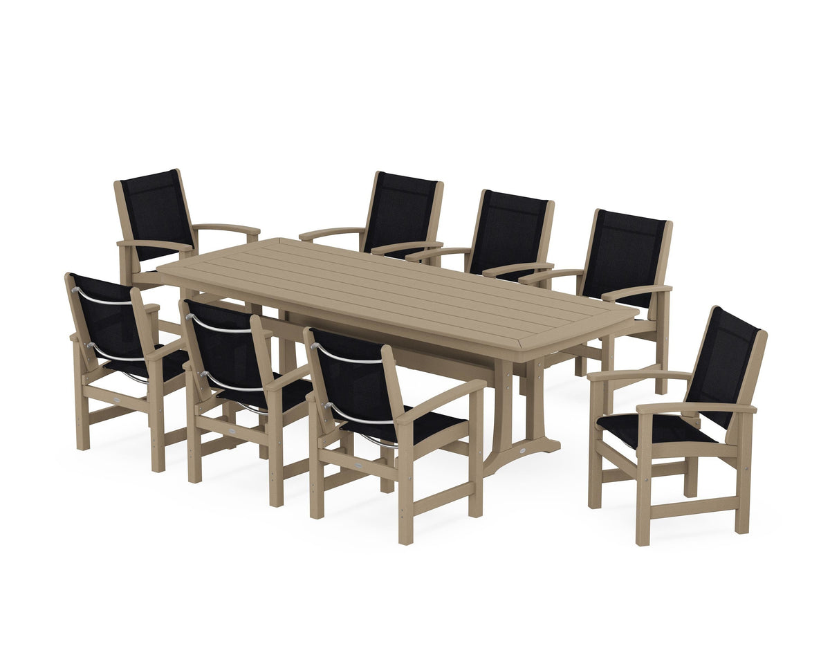 POLYWOOD Coastal 9-Piece Dining Set with Trestle Legs in Vintage Sahara / Black