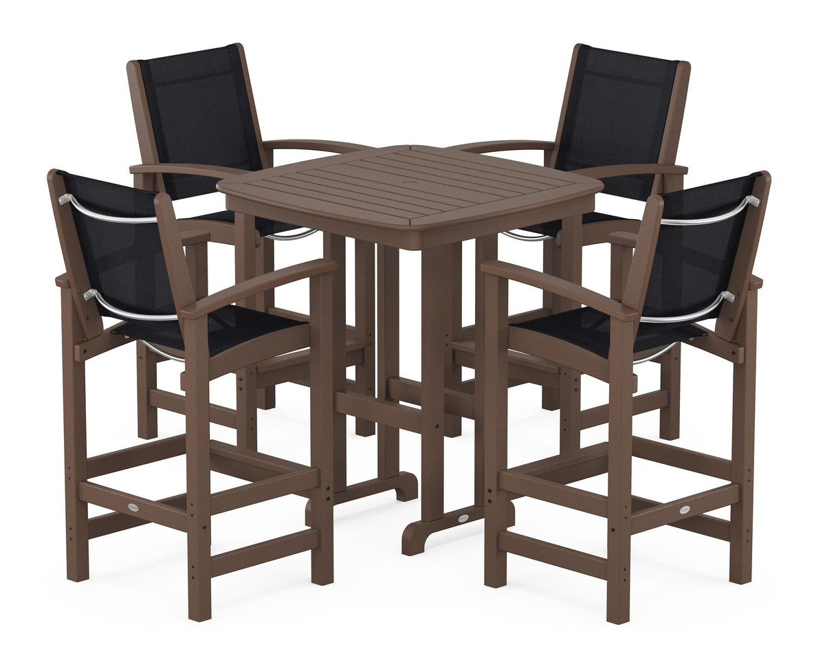 POLYWOOD Coastal 5-Piece Bar Set in Mahogany / Black