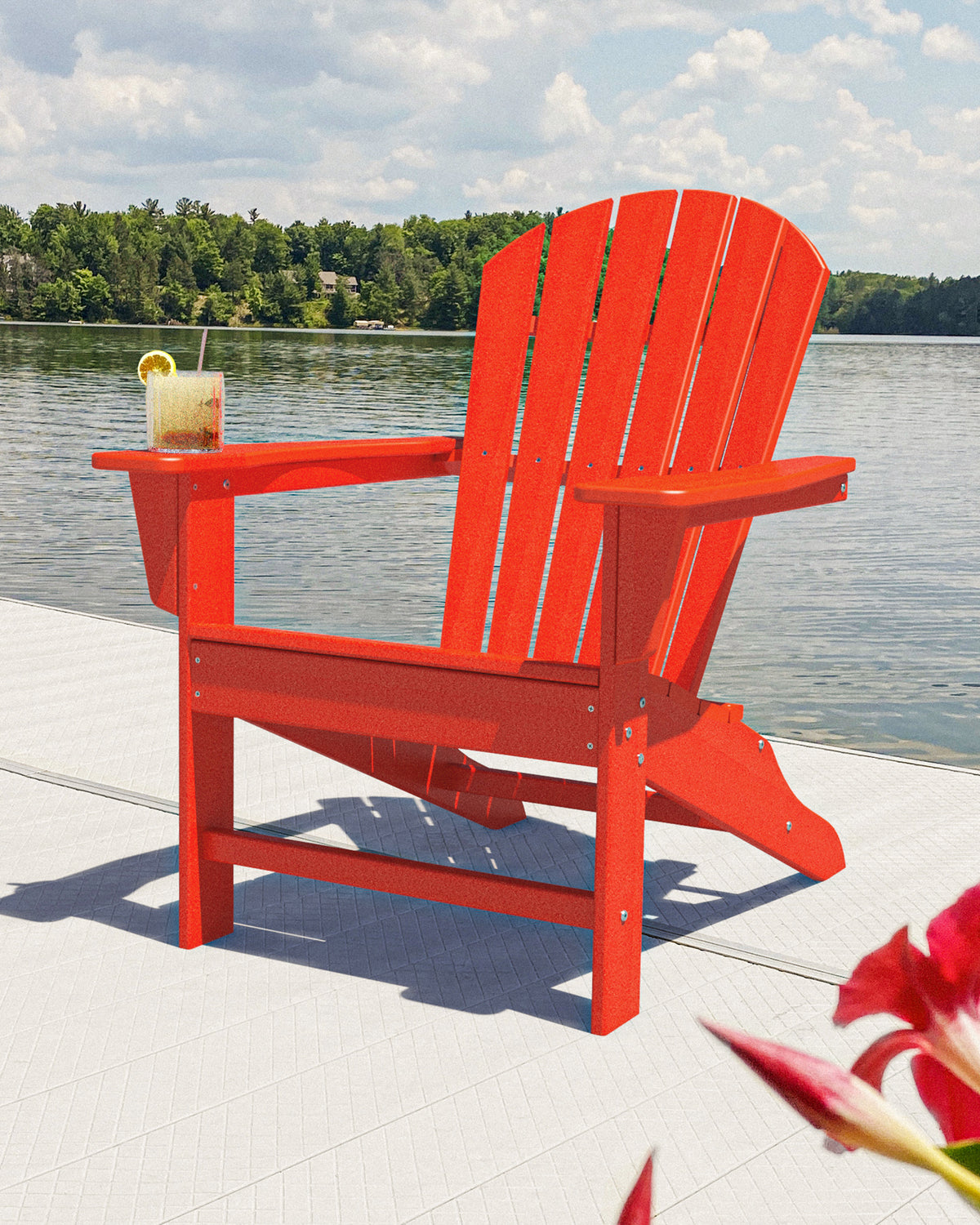 POLYWOOD South Beach Adirondack in Sunset Red styled outdoors