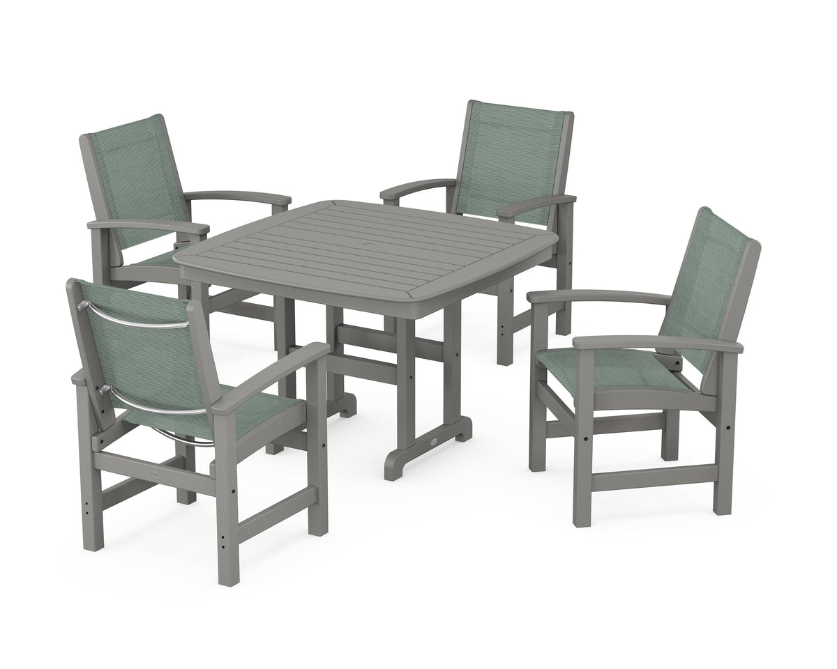 POLYWOOD Coastal 5-Piece Dining Set with Nautical 44" Dining Table in Slate Grey / Dupioni Sea Mist