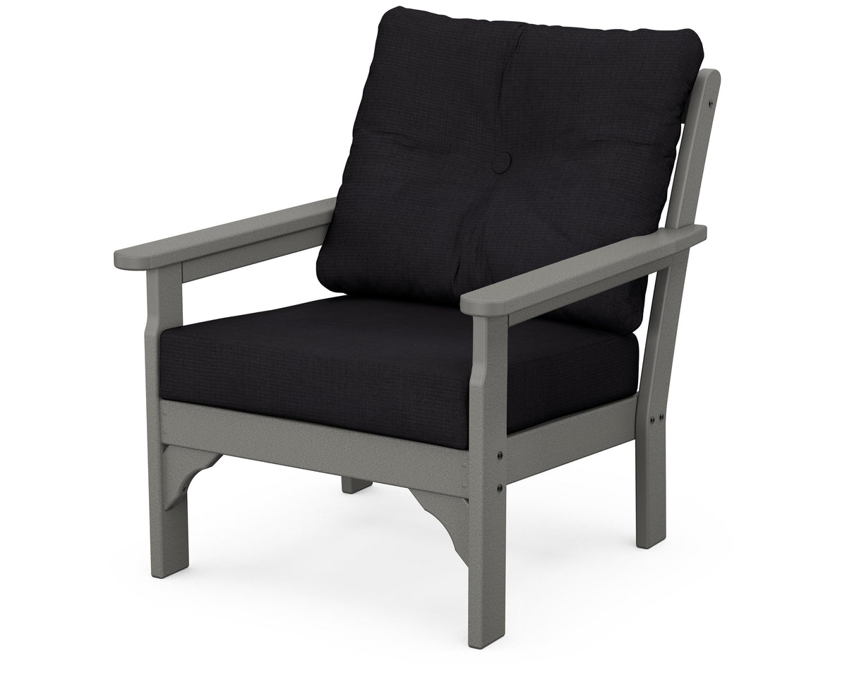 POLYWOOD Vineyard Deep Seating Chair in Slate Grey / Midnight Linen