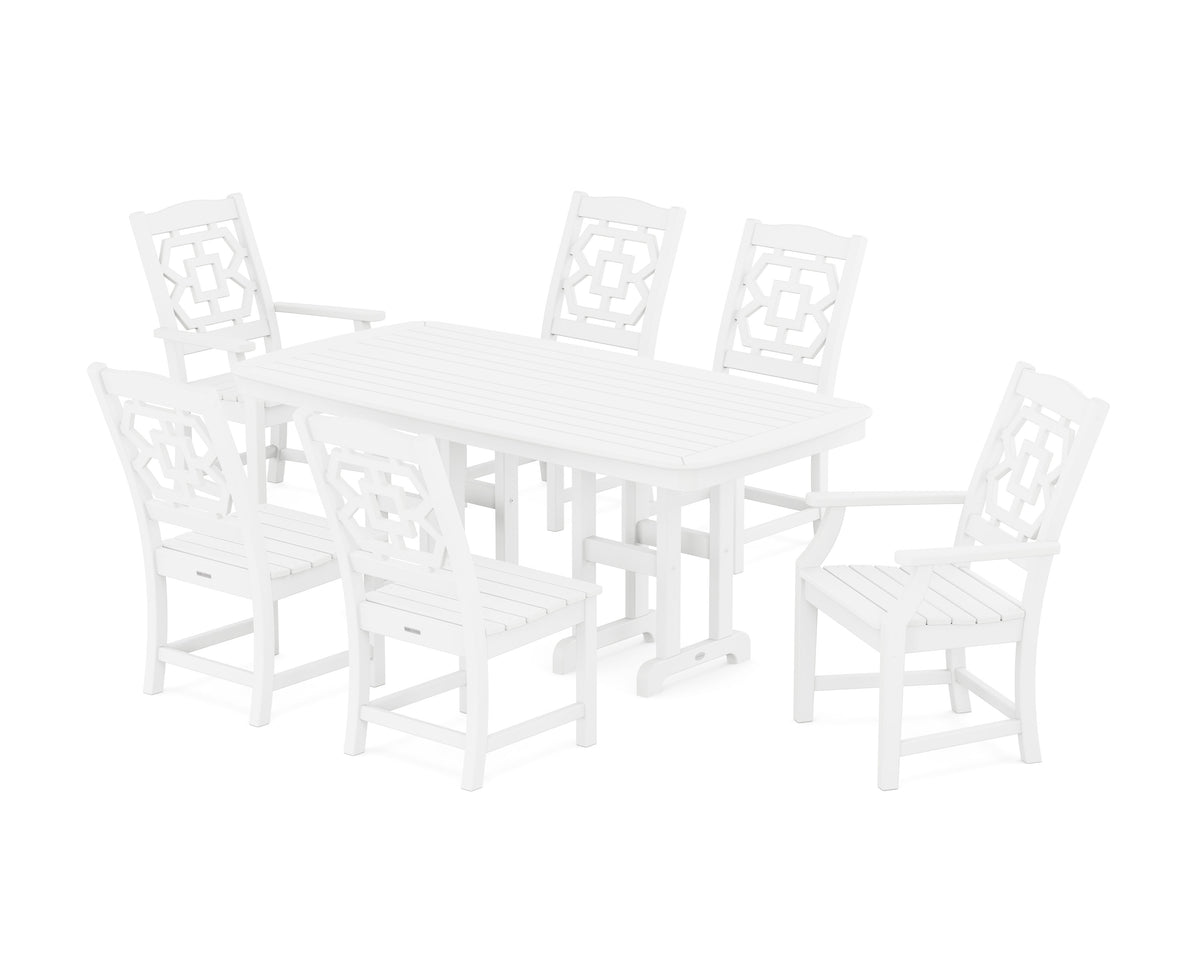 POLYWOOD Chinoiserie 7-Piece Dining Set in White