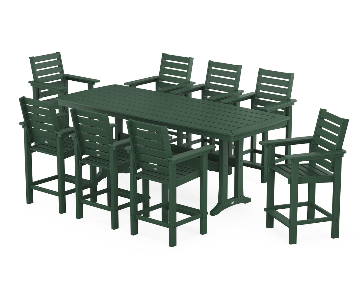 POLYWOOD Captain 9-Piece Counter Set with Trestle Legs in Green