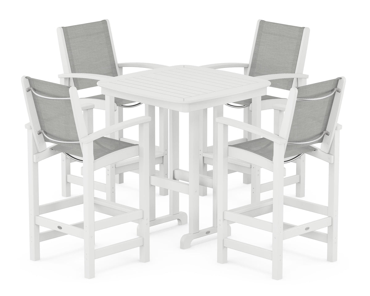 POLYWOOD Coastal 5-Piece Bar Set in White / Metallic
