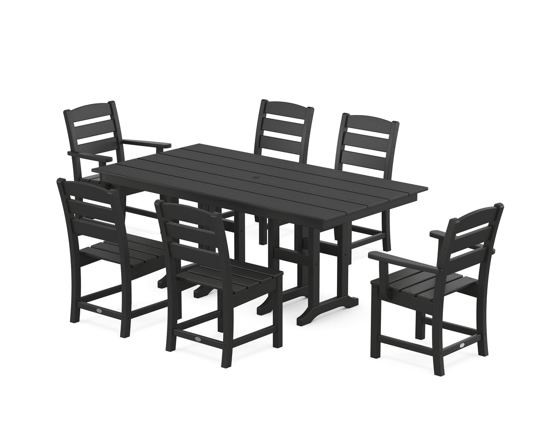 POLYWOOD Lakeside 7-Piece Farmhouse Dining Set - 117" x 82" in Black