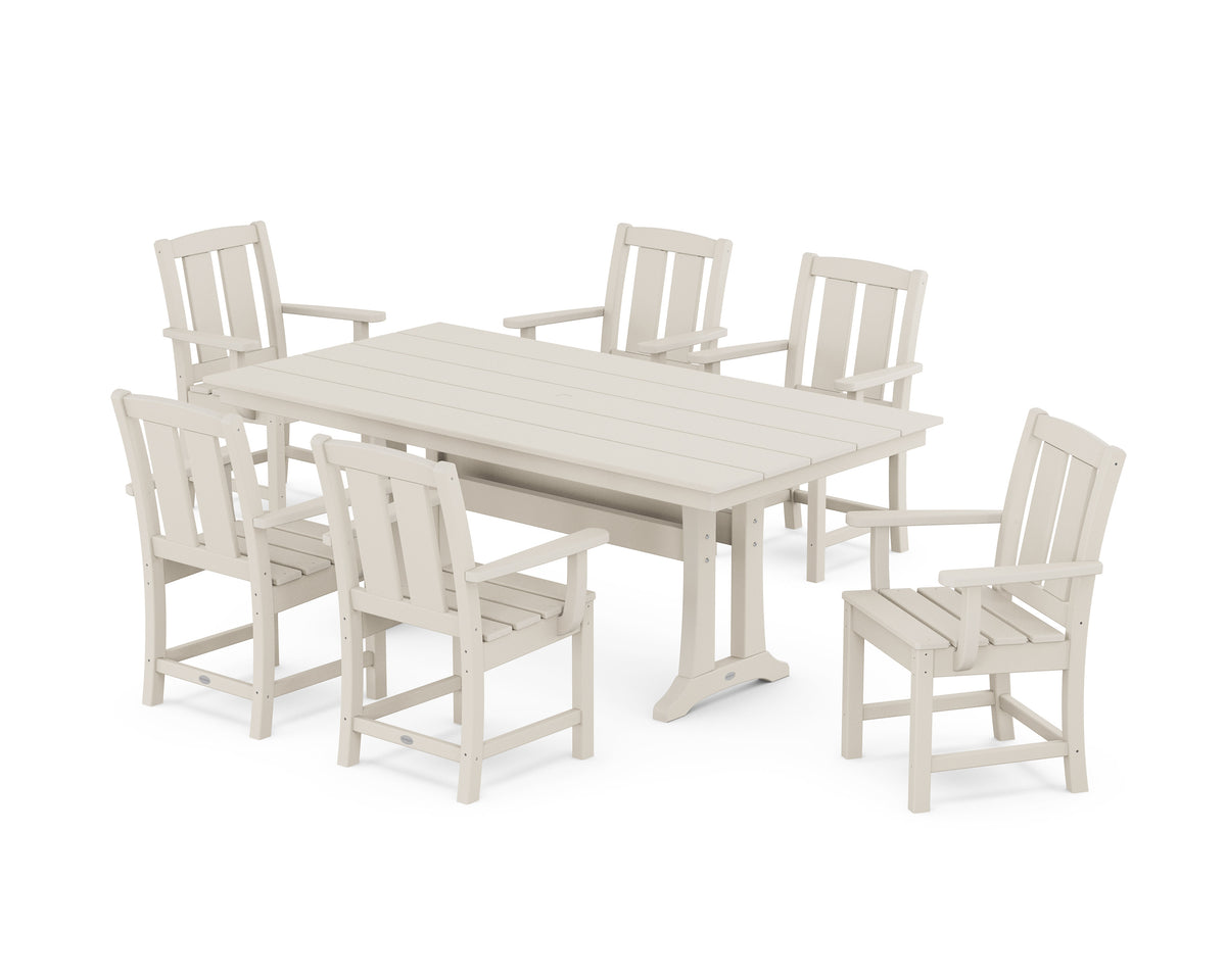 POLYWOOD Mission Arm Chair 7-Piece Farmhouse Dining Set with Trestle Legs in Sand