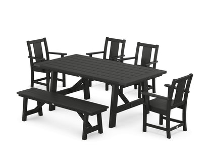 POLYWOOD Prairie 6-Piece Rustic Farmhouse Dining Set with Bench in Black