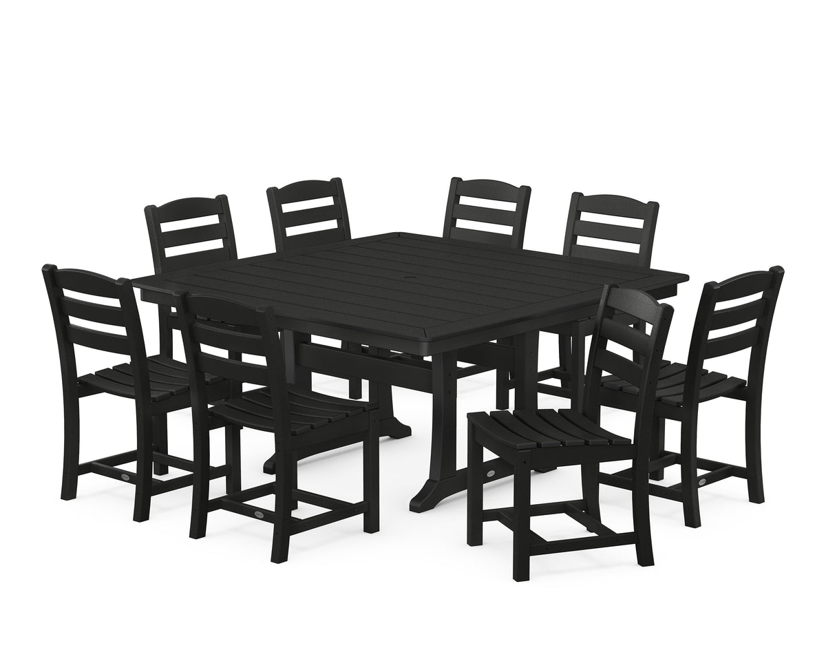 POLYWOOD La Casa Café 9-Piece Nautical Trestle Dining Set in Black