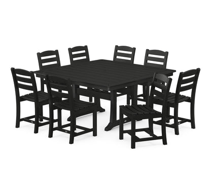 POLYWOOD La Casa Café 9-Piece Nautical Trestle Dining Set in Black
