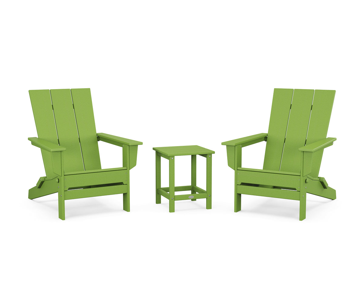 POLYWOOD 3-Piece Modern Studio Folding Adirondack Set in Lime