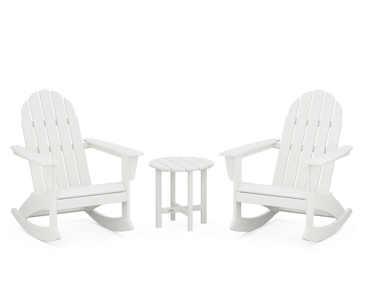 POLYWOOD Vineyard 3-Piece Adirondack Rocking Chair Set with 18" Round Table in Vintage White