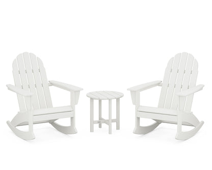 POLYWOOD Vineyard 3-Piece Adirondack Rocking Chair Set with 18" Round Table in Vintage White