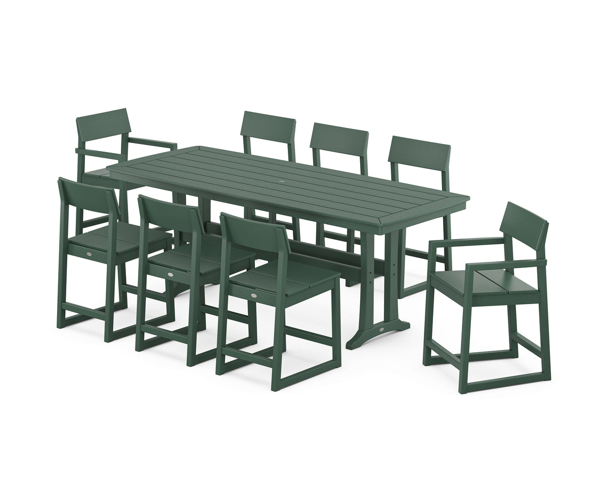 POLYWOOD EDGE 9-Piece Counter Set with Trestle Legs in Green