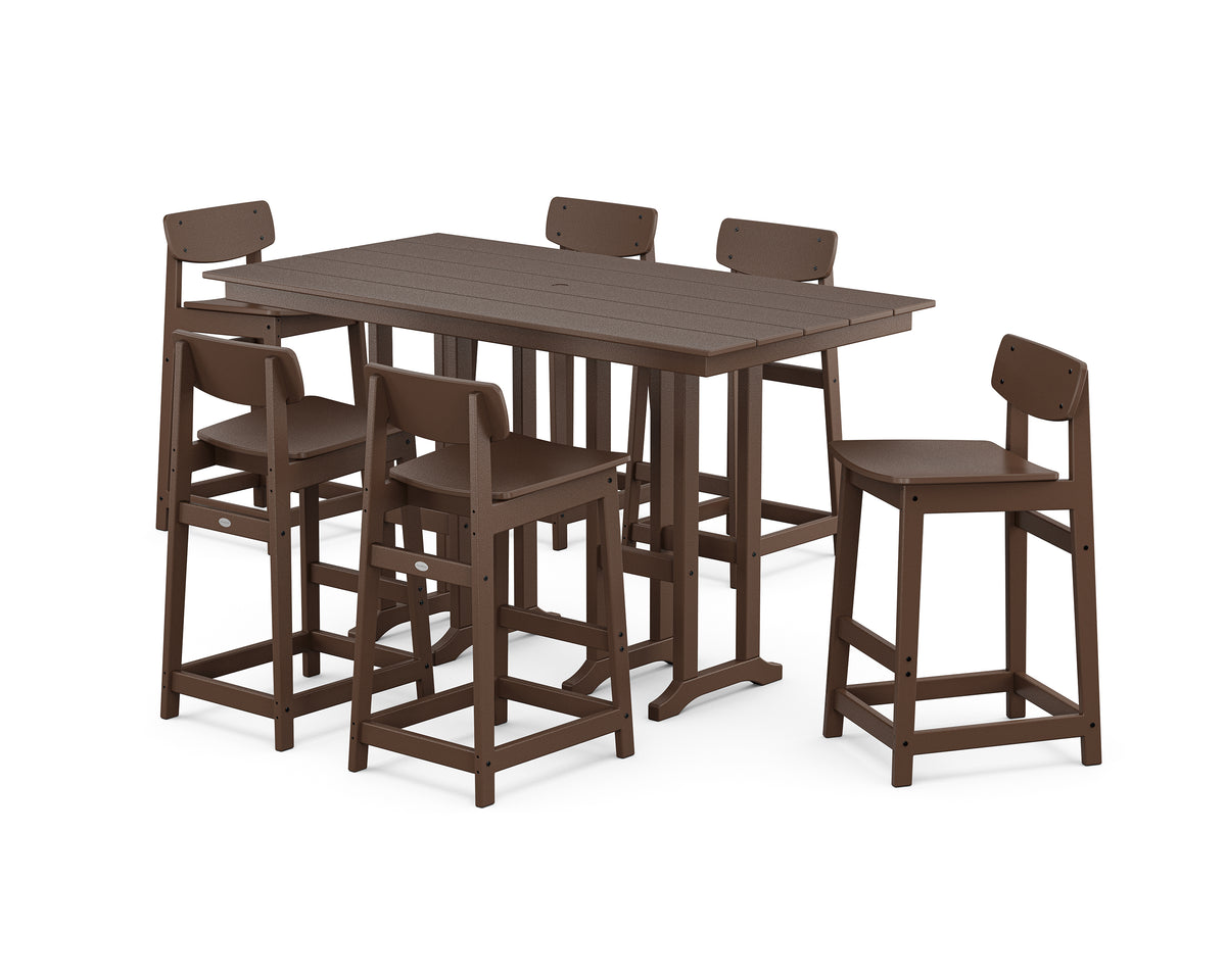 POLYWOOD Modern Studio Urban Lowback Bar Chair 7-Piece Set in Mahogany
