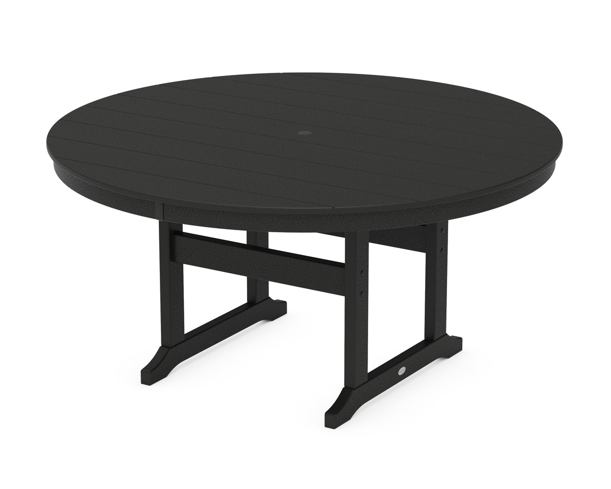 POLYWOOD 60" Round Farmhouse Dining Table in Black