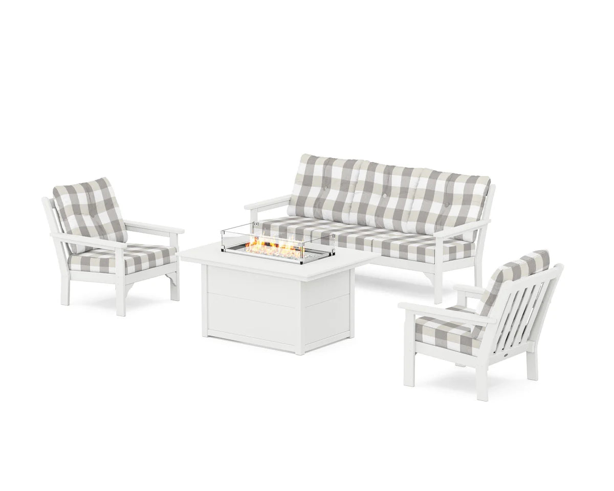 POLYWOOD Vineyard Deep Seating Fire Pit Table Set