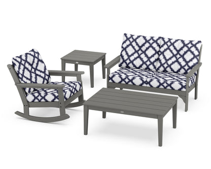 POLYWOOD Vineyard 4-Piece Deep Seating Rocker Set in Slate Grey / Trellis Navy