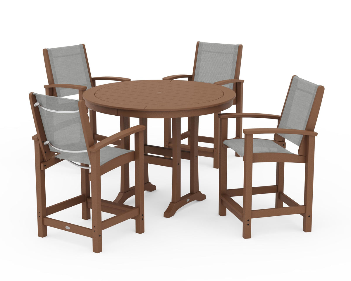 POLYWOOD Coastal 5-Piece Counter Set in Teak / Metallic