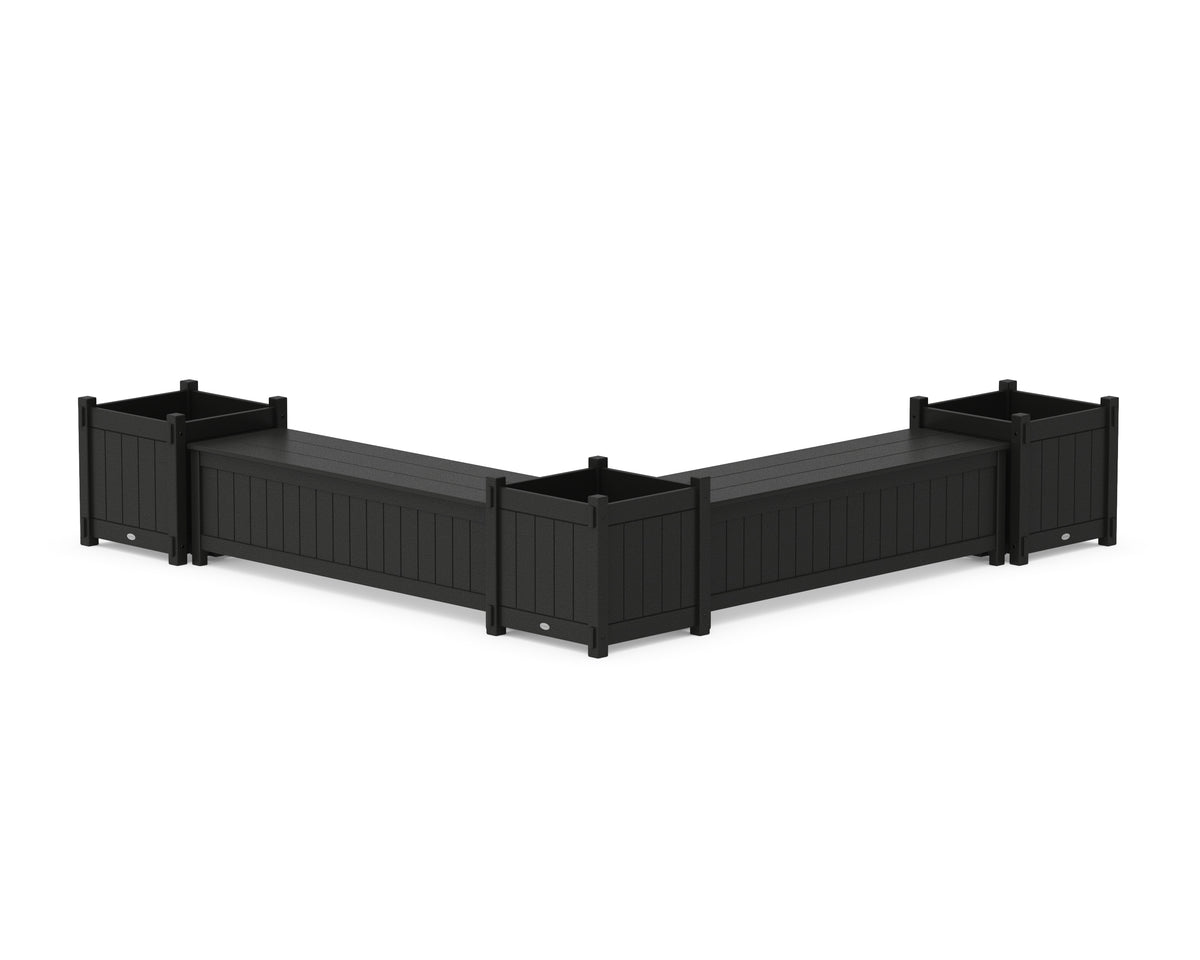 POLYWOOD 60" Vineyard L-Shaped Planter Storage Bench Corner Set - Large in Black