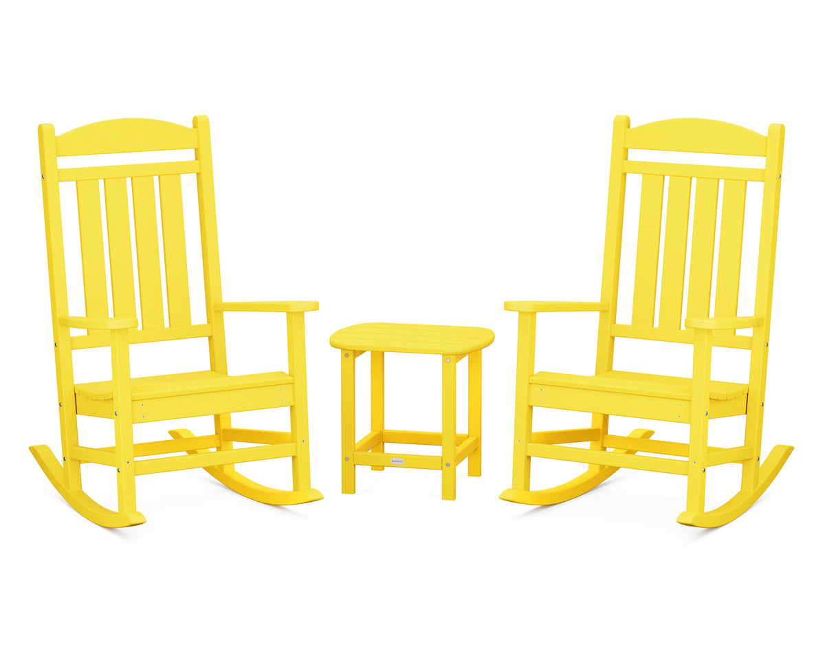 POLYWOOD Presidential 3-Piece Rocking Chair Set with 18" South Beach Side Table in Lemon