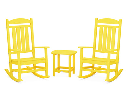 POLYWOOD Presidential 3-Piece Rocking Chair Set with 18" South Beach Side Table in Lemon
