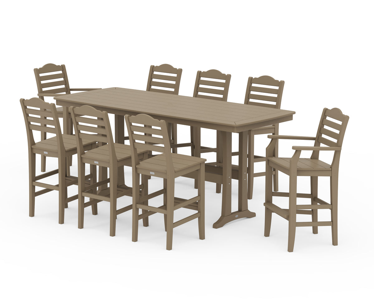 POLYWOOD Savannah 9-Piece Bar Set with Trestle Legs in Vintage Sahara