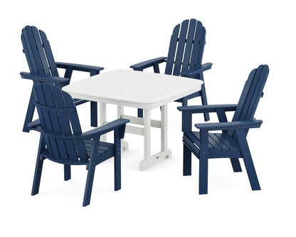 POLYWOOD Vineyard Curveback Adirondack 5-Piece Dining Set - 44" Table in Navy / White