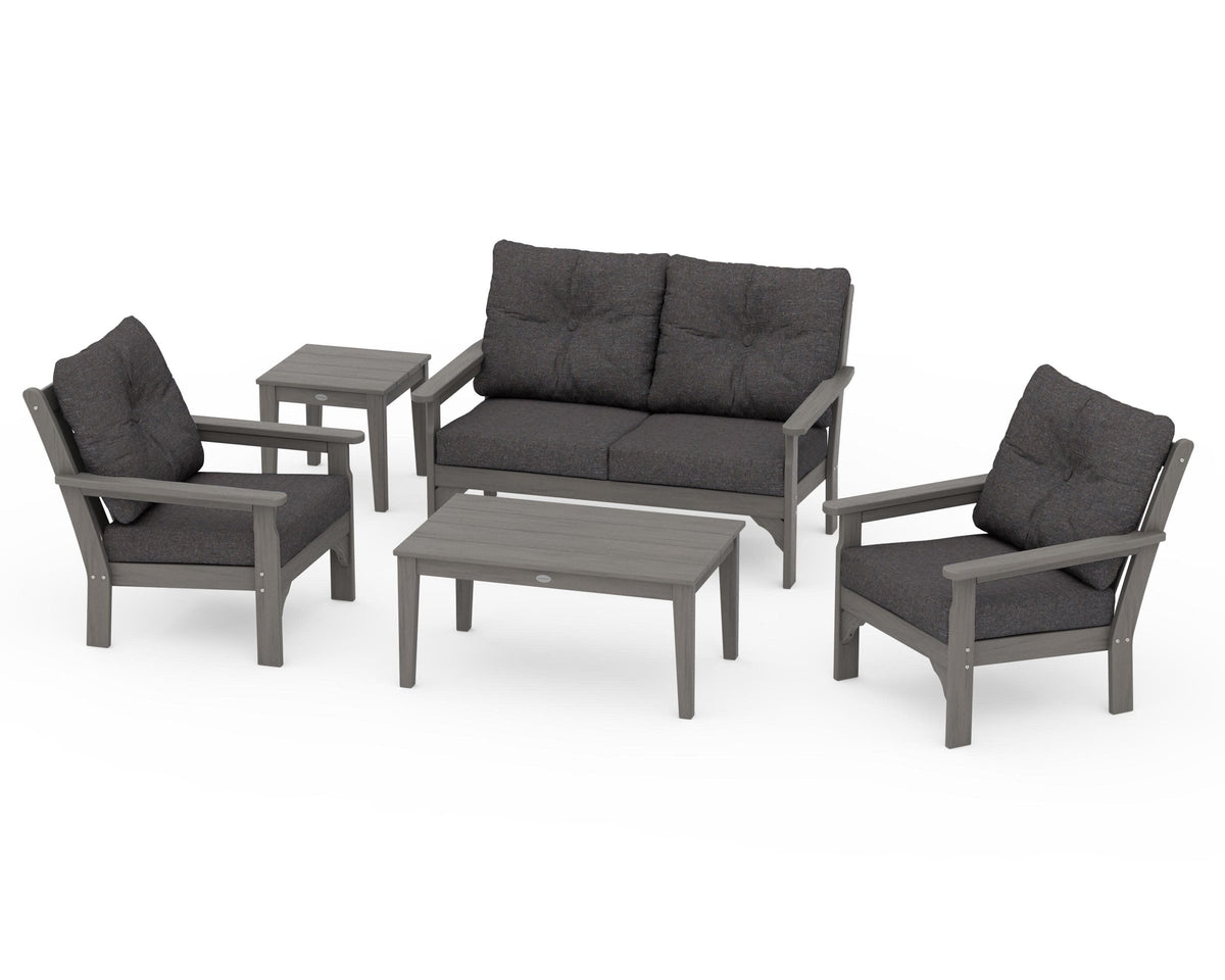 POLYWOOD Vineyard 5-Piece Deep Seating Set with Two Chairs and Loveseat in Driftwood / Ash Charcoal